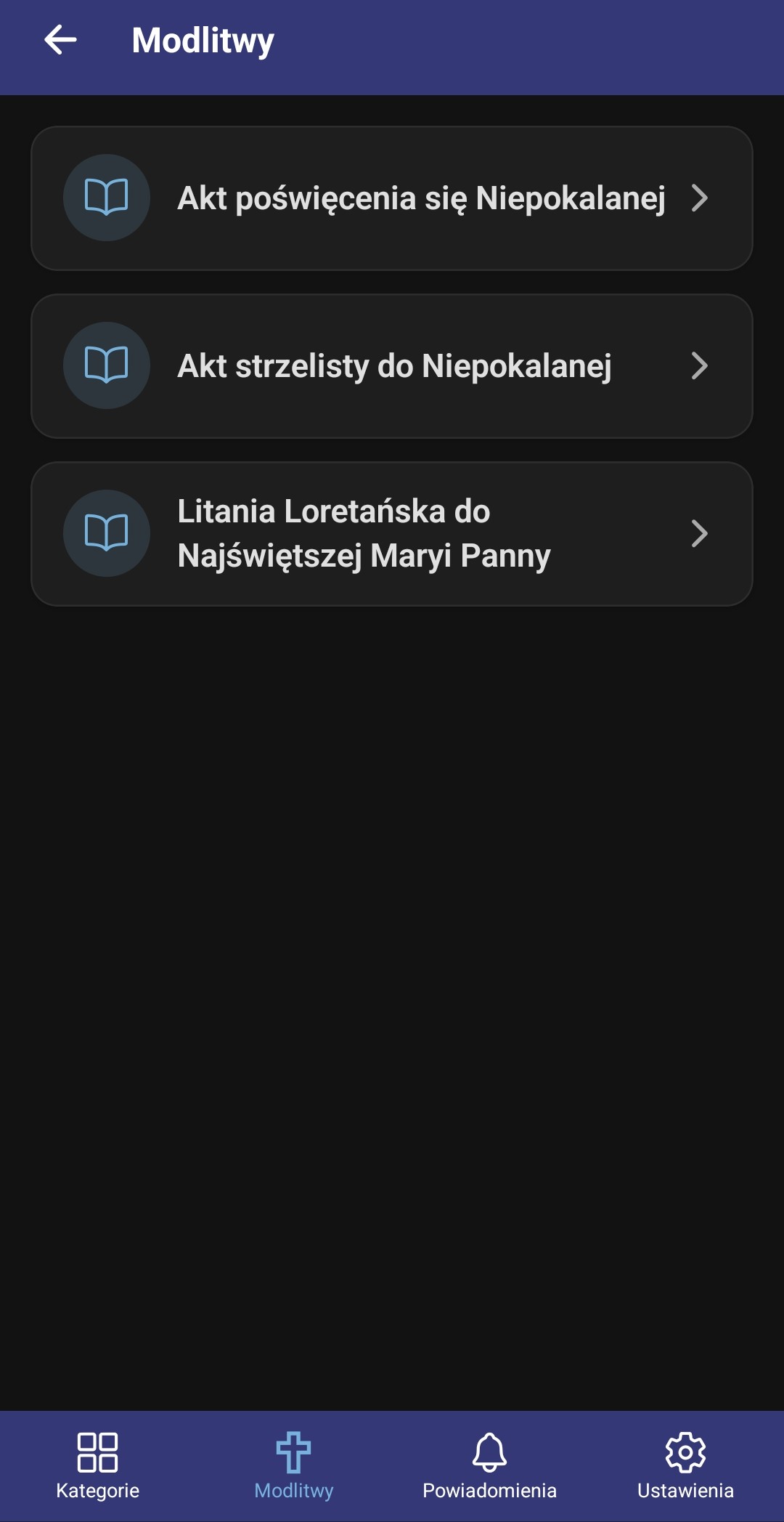 Modlitwy w aplikacji Militia Immaculatae